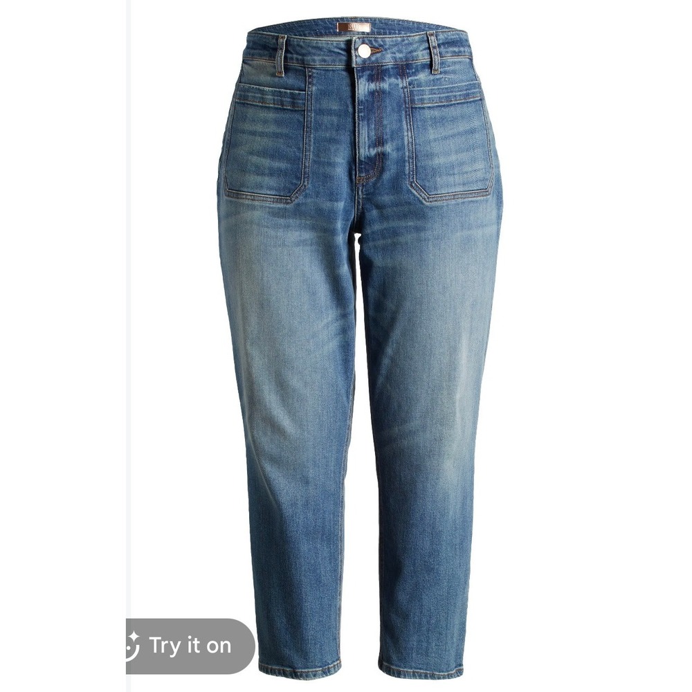 KUT from the Kloth Elizabeth High Rise Straight Leg Patch Pocket Jeans Blue